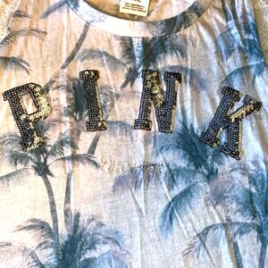 Victoria's Secret PINK Light Blue w/ Palm Tree Print Muscle Tank.